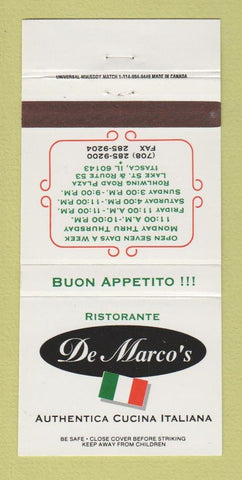 Matchbook Cover - De Marco's Italian Restaurant Itasca IL 30 Strike