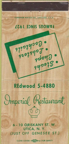 Matchbook Cover - Imperial Restaurant Utica NY 30 Strike