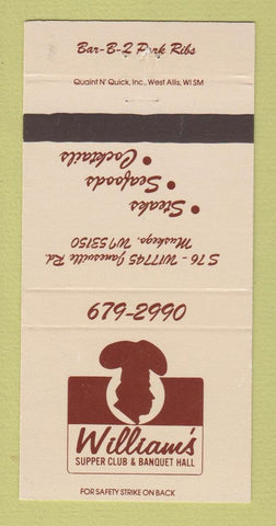 Matchbook Cover - William's Supper Club Muskego WI 30 Strike