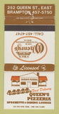 Matchbook Cover - Queen's Pizzeria Pizza Brampton ON 30 Strike