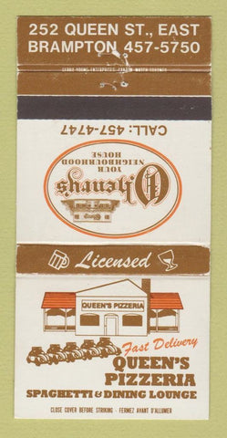 Matchbook Cover - Queen's Pizzeria Pizza Brampton ON 30 Strike