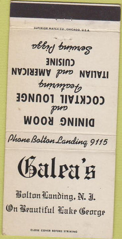 Matchbook Cover - Galea's Restaurant Bolton Landing NJ 30 Strike