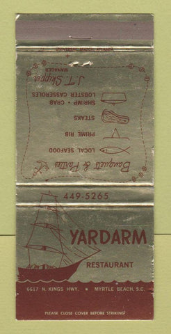 Matchbook Cover - Yardarm Restaurant Myrtle Beach SC 30 Strike