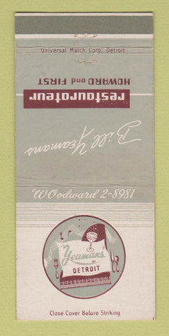 Matchbook Cover - Yeaman's Restaurant Detroit MI 30 Strike