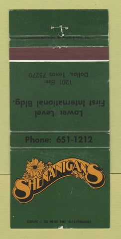 Matchbook Cover - Shenanigans Restaurant Dallas TX WEAR 30 Strike