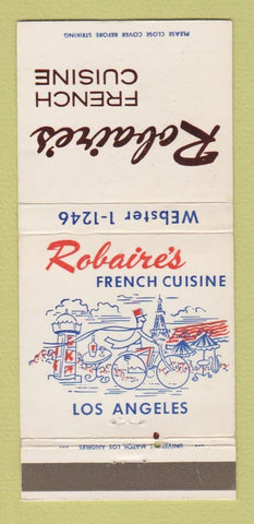 Matchbook Cover - Robaire's French Restaurant Los Angeles CA 30 Strike