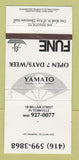 Matchbook Cover - Yamato Japanese Restaurant Yorkville ON 30 Strike