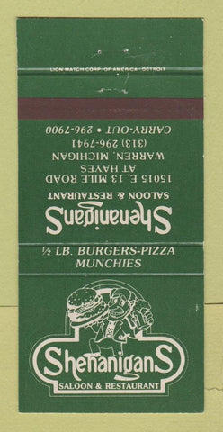 Matchbook Cover - Shenanigans Restaurant Warren MI 30 Strike
