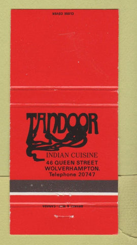 Matchbook Cover - Tandoor Indian Restaurant Wolverhampton UK England 30 Strike
