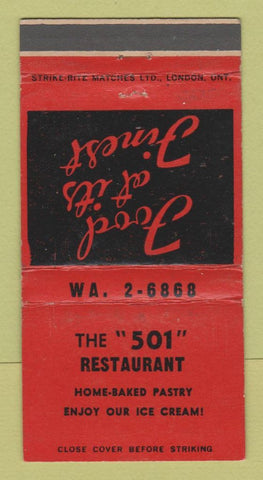 Matchbook Cover - 501 Restaurant Canada RED WEAR 30 Strike