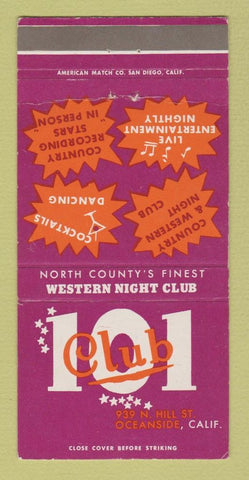 Matchbook Cover - 101 Club Oceanside CA 30 Strike