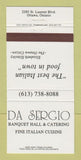 Matchbook Cover - Da Sergio Restaurant Italian Ottawa ON 30 Strike