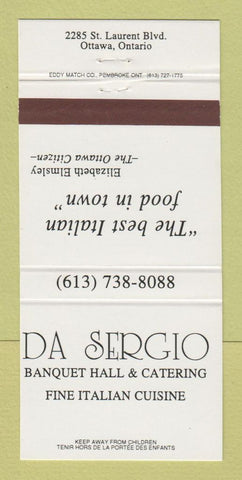 Matchbook Cover - Da Sergio Restaurant Italian Ottawa ON 30 Strike