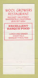 Matchbook Cover - Wool Growers Restaurant Bakersfield CA 30 Strike