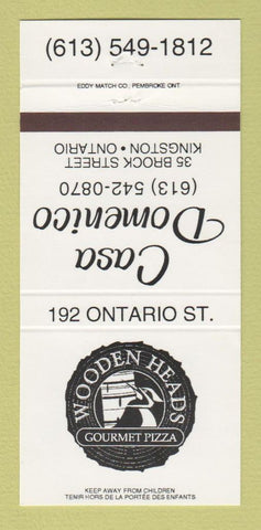 Matchbook Cover - Wooden Heads Pizza Kingston ON Casa Domenico 30 Strike