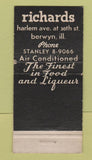 Matchbook Cover - Richaards Restaurant Berwyn IL 30 Strike
