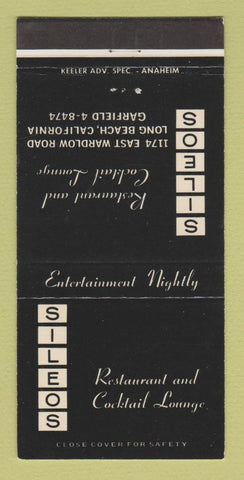 Matchbook Cover - Sileos Restaurant Long Beach CA 30 Strike