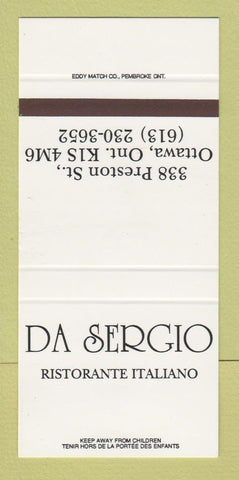 Matchbook Cover - Da Sergio Restaurant Italian Ottawa ON 30 Strike