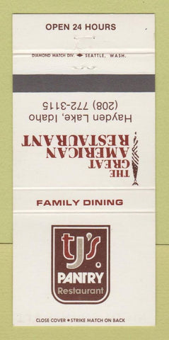 Matchbook Cover - TJ's Pantry Restaurant Hayden Lake ID 30 Strike