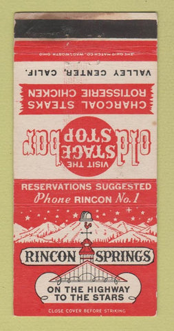 Matchbook Cover - Rincon Springs Valley Center CA WEAR 30 Strike