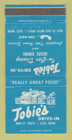 Matchbook Cover - Tobie's Drive In Saco ME WEAR 30 Strike
