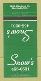 Matchbook Cover - Snow's Halifax NS 30 Strike