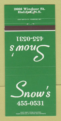Matchbook Cover - Snow's Halifax NS 30 Strike