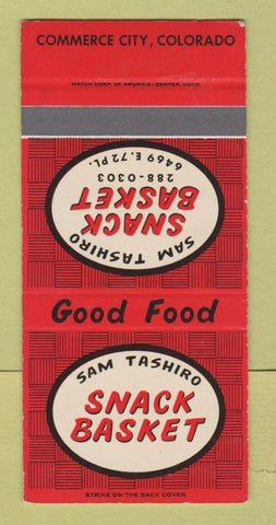 Matchbook Cover Sam Tashiro Snack Basket Commerce City Colorado SAMPLE 30 Strike