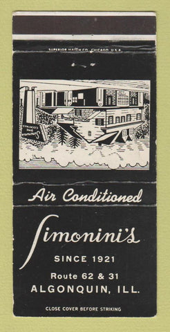 Matchbook Cover - Simonini's Restaurant Algonquin IL 30 Strike