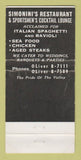 Matchbook Cover - Simonini's Restaurant Algonquin IL 30 Strike