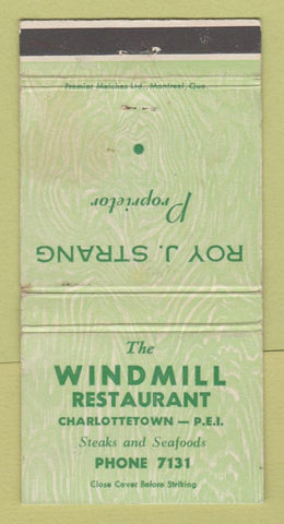 Matchbook Cover - Windmill Restaurant Charlottetown PEI PE WEAR 30 Strike