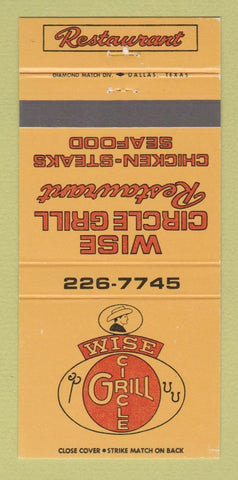Matchbook Cover - Wise Circle Grill Garland TX 30 Strike