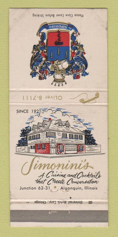 Matchbook Cover - Simonini's Restaurant Algonquin IL WEAR 30 Strike