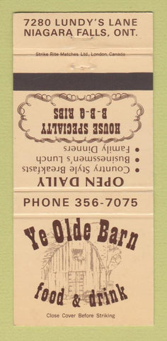 Matchbook Cover - Ye Olde Barn Restaurant Niagara Falls ON 30 Strike