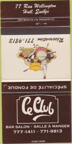 Matchbook Cover - C Club Fondue Restaurant Hull QC 30 Strike