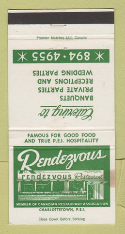 Matchbook Cover - Rendezvous Restaurant Charlottetown PEI PE WEAR 30 Strike