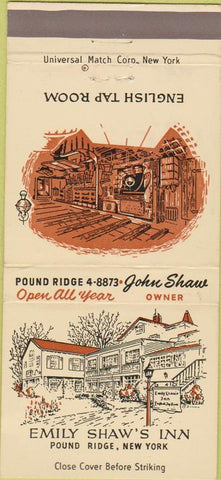 Matchbook Cover - Emily Shaw's Inn Hotel Pound Ridge NY 30 Strike