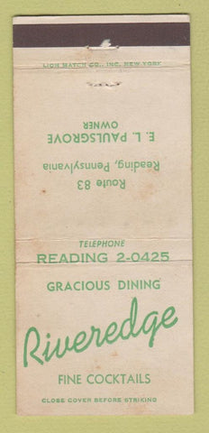 Matchbook Cover - Riveredge Restaurant Reading PA WORN 30 Strike