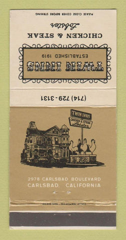 Matchbook Cover - Twin Inns Restaurant Carlsbad CA 30 Strike