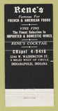 Matchbook Cover - Rene's French Restaurant Indianapolis IN 30 Strike