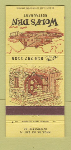 Matchbook Cover - Wolf's Den Restaurant Knox PA 30 Strike