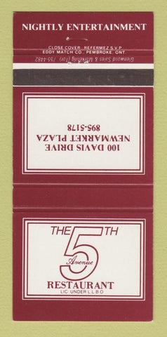 Matchbook Cover - 5th Avenue Restaurant Newmarket ON 30 Strike