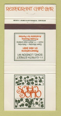 Matchbook Cover - Soho Soho Restaurant London UK England 30 Strike
