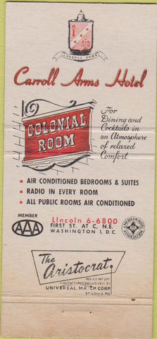 Matchbook Cover - Carroll Arms Hotel Colonial Room Washington DC 30 Strike