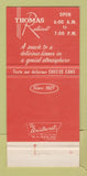 Matchbook Cover - Thomas Restaurant Reading PA 30 Strike