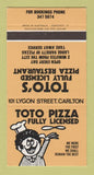 Matchbook Cover - Toto Pizza Restaurant Carlton UK Egnland SAMPLE 30 Strike