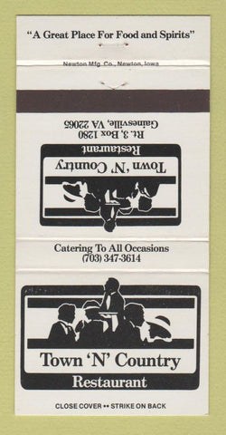 Matchbook Cover - Town n Country Restaurant Gainesville VA 30 Strike