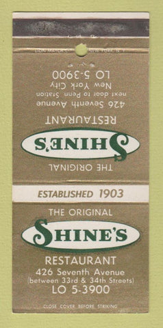Matchbook Cover - Shine's Restaurant New York City 30 Strike