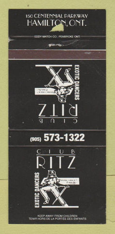 Matchbook Cover - Club Ritz Strip Club Hamilton ON WORN 30 Strike