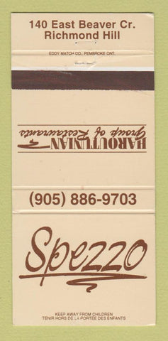 Matchbook Cover - Spezzo Restaurant Richmond Hill ON 30 Strike